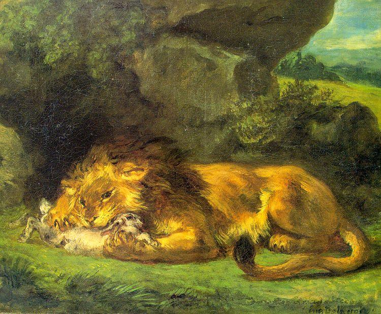 Eugene Delacroix Lion with a Rabbit china oil painting image
